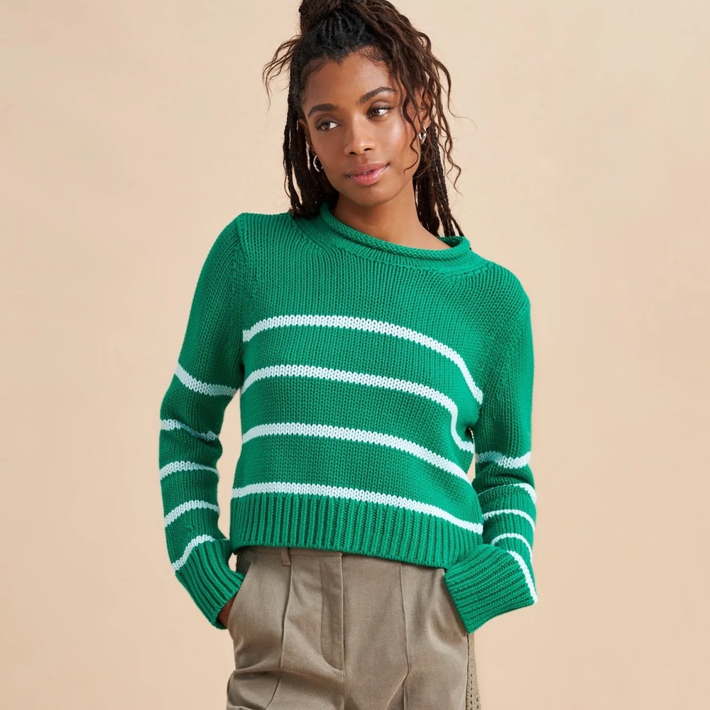NWT La Ligne Mini Marina Sweater in Kelly Green with Pale Blue Stripes s…